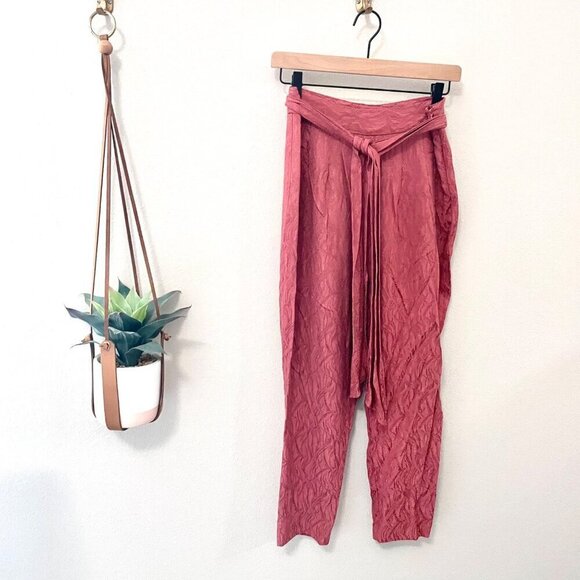 Anthropologie Ett:twa Aubade Tie Waist Pink Floral Crop Pants Size 4 - Picture 2 of 7